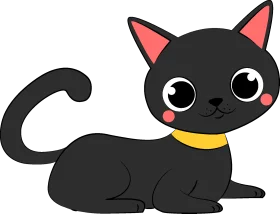 Adorable Black Cartoon Cat Clipart with Playful Pose and Charming Details