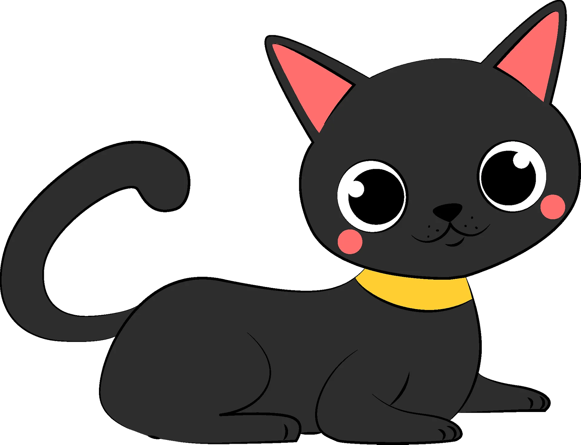 Adorable Black Cartoon Cat Clipart with Playful Pose and Charming Details
