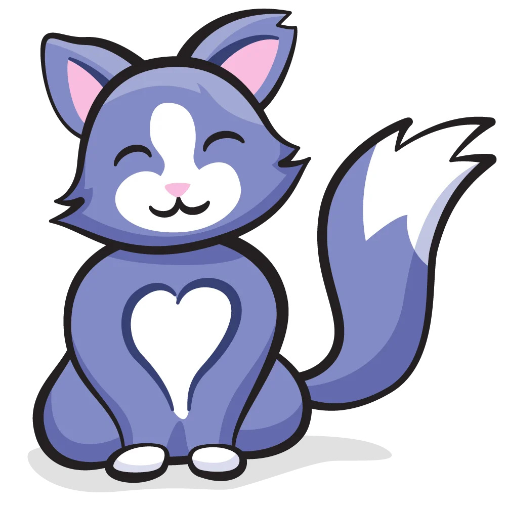 Adorable Cartoon Cat Clipart with Heart-Shaped Fur Pattern and Playful Smile