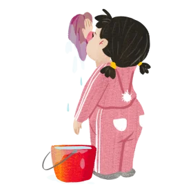 Adorable Child Helper in Pink Overalls Labor Day Clipart Illustration