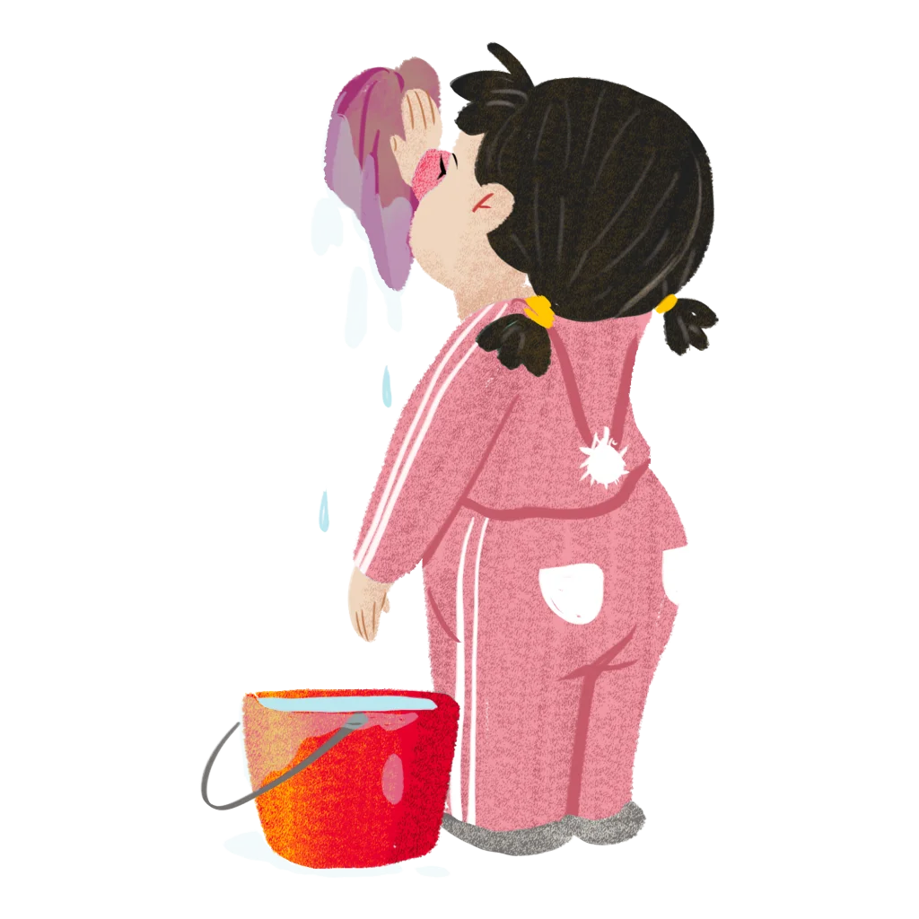 Adorable Child Helper in Pink Overalls Labor Day Clipart Illustration