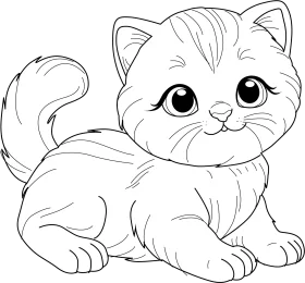 Adorable Fluffy Kitten Clipart: Charming Line Art of a Playful Feline Friend