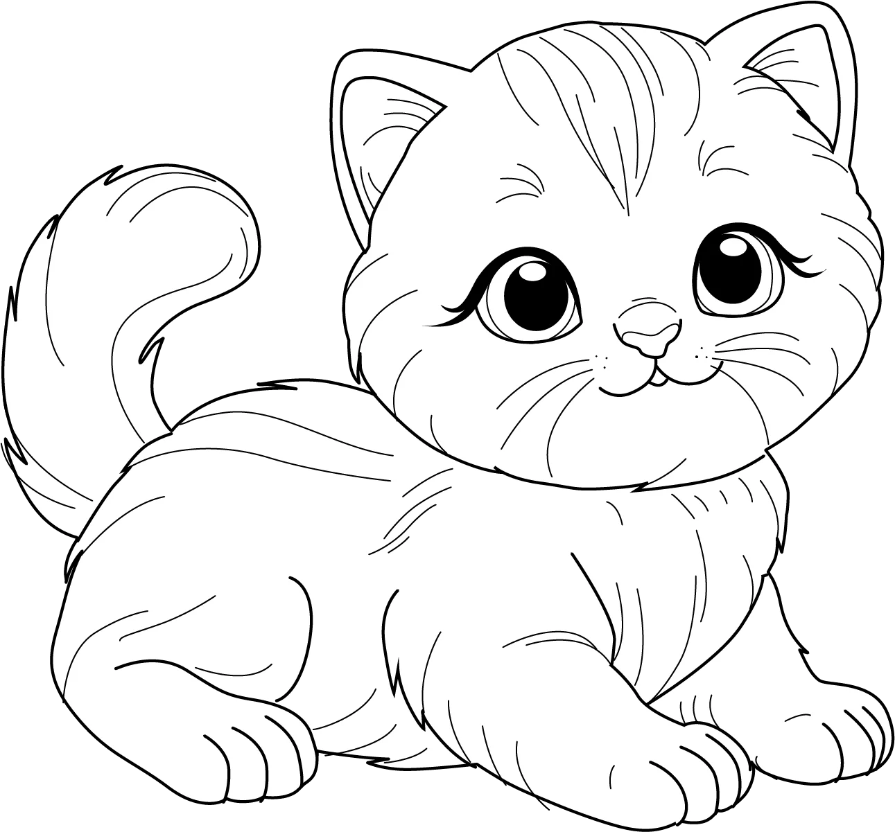 Adorable Fluffy Kitten Clipart: Charming Line Art of a Playful Feline Friend