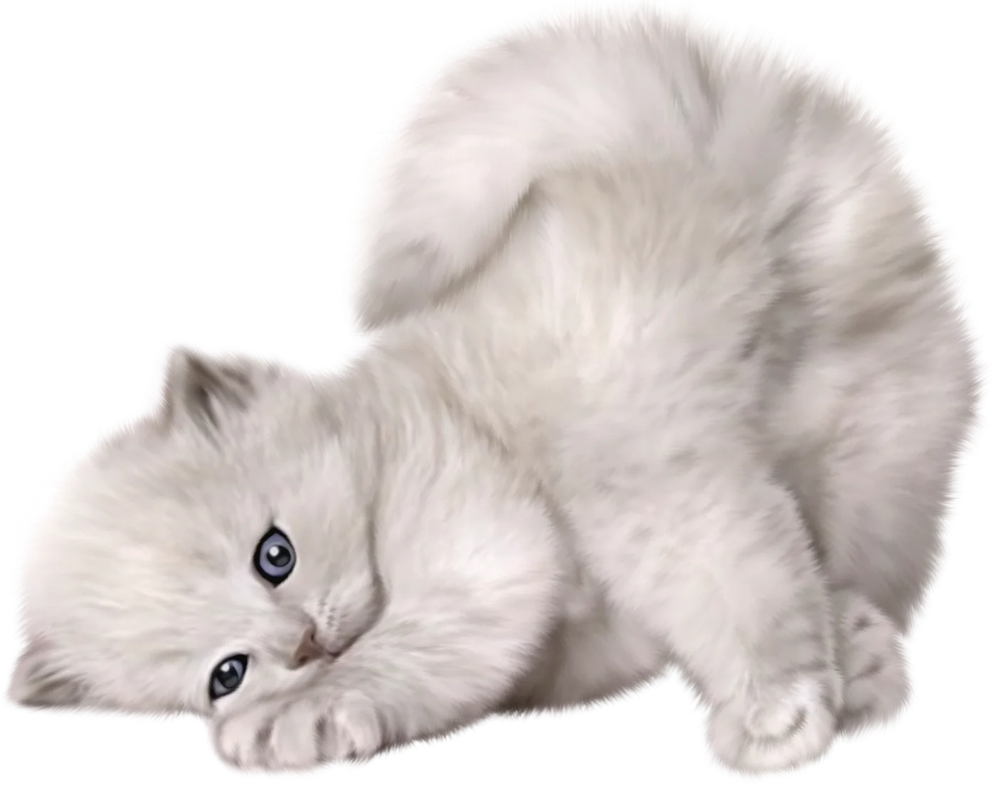 Adorable Fluffy White Kitten Curled Up in Soft Clipart Illustration