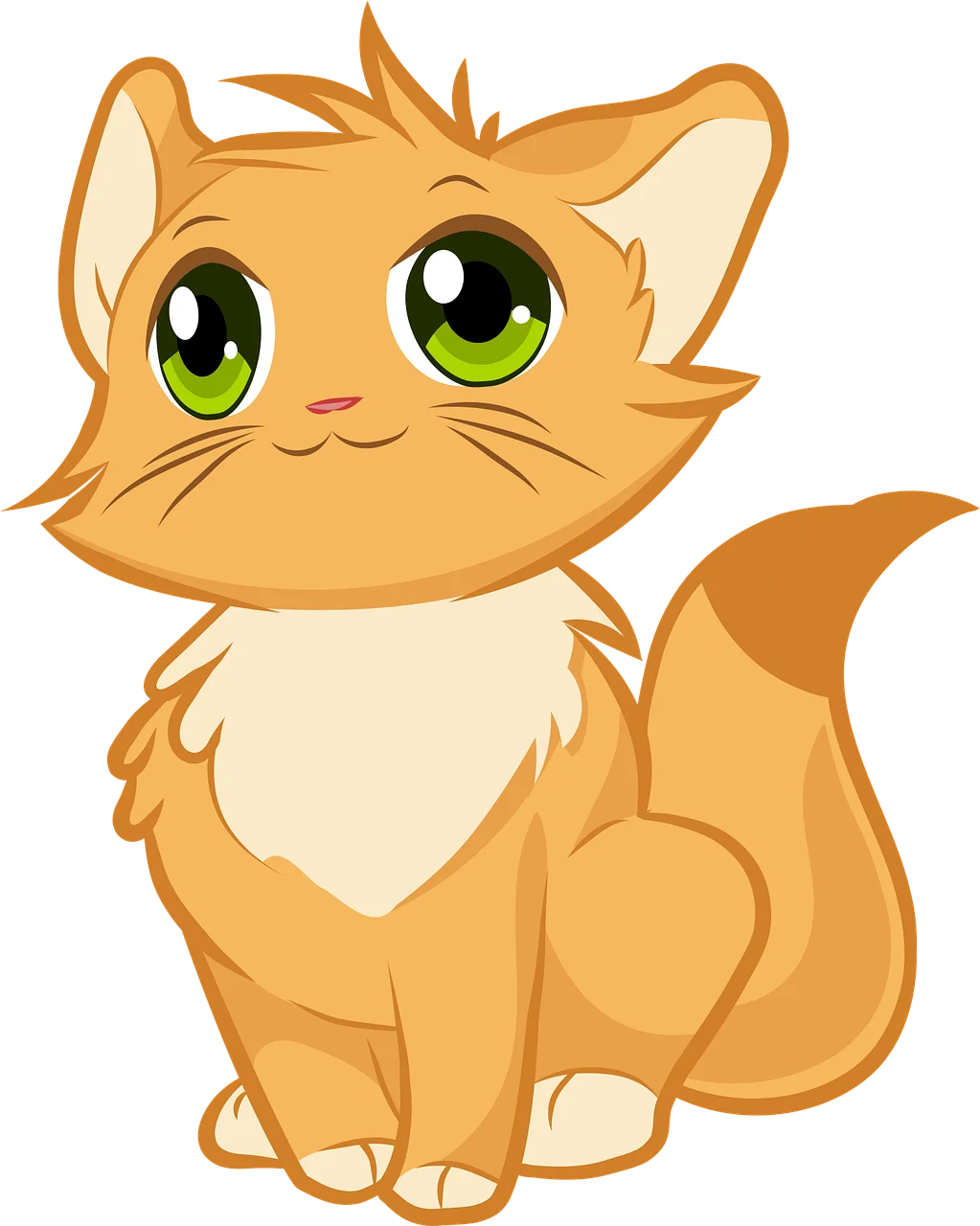 Adorable Ginger Kitten Clipart: Charming Cartoon Cat with Expressive Green Eyes
