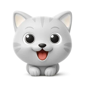 Adorable Gray Kitten Clipart: Charming Cartoon Feline with Playful Expression