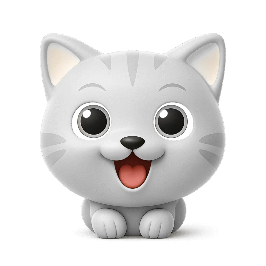 Adorable Gray Kitten Clipart: Charming Cartoon Feline with Playful Expression