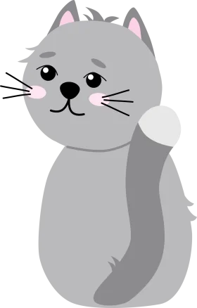 Adorable Gray Whiskers: A Charming Feline Cartoon Clipart Design
