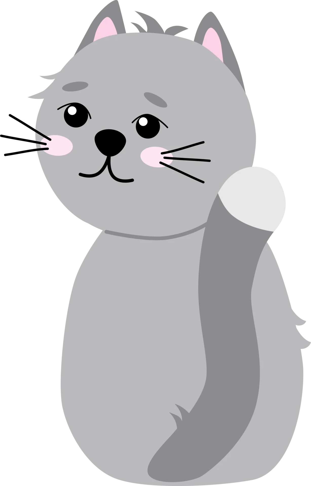 Adorable Gray Whiskers: A Charming Feline Cartoon Clipart Design