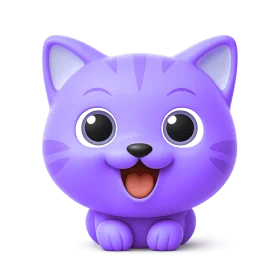 Adorable Purple Kawaii Cat Clipart: Chubby Cartoon Feline with Playful Charm