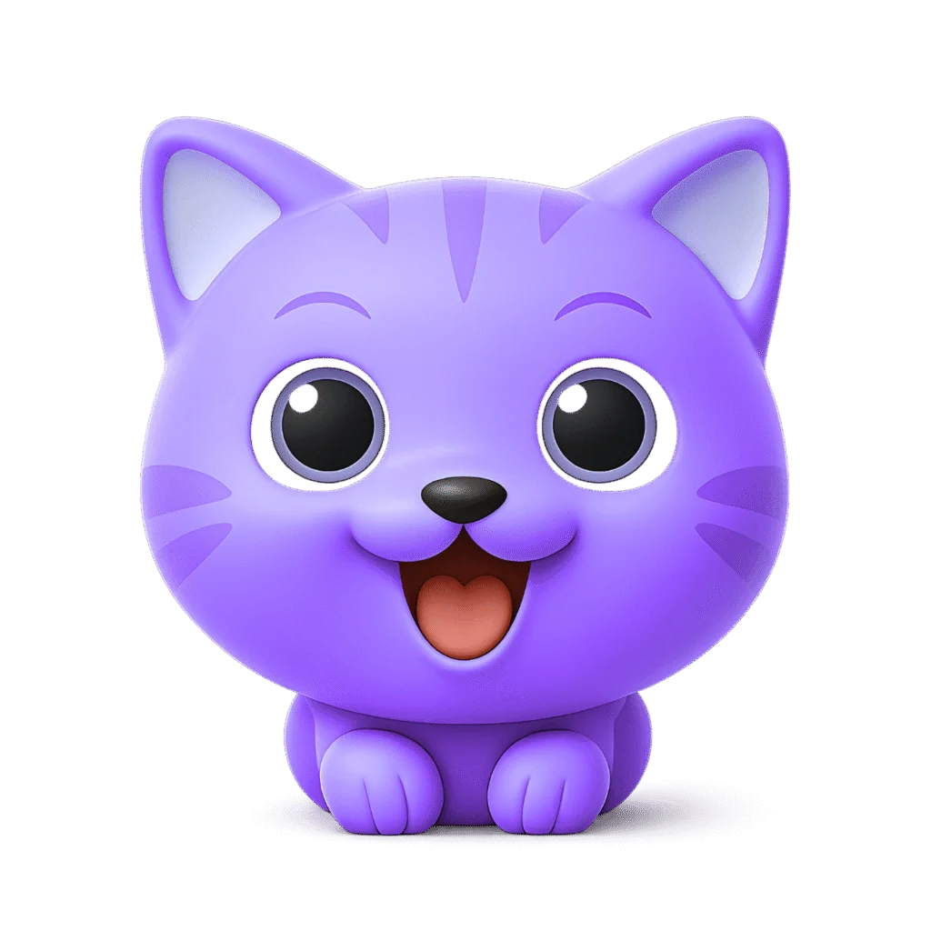 Adorable Purple Kawaii Cat Clipart: Chubby Cartoon Feline with Playful Charm
