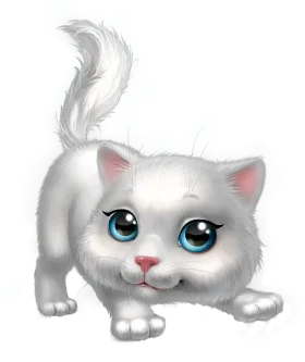 Adorable Silver-White Fluffy Kitten Clipart with Mesmerizing Blue Eyes