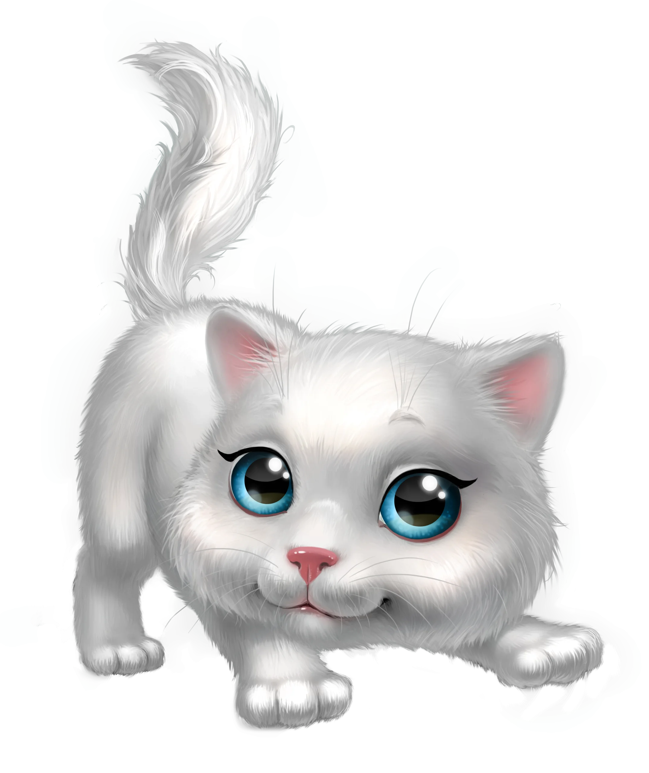 Adorable Silver-White Fluffy Kitten Clipart with Mesmerizing Blue Eyes