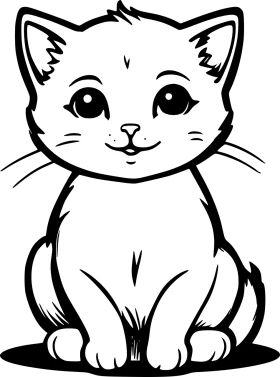 Adorable Sitting Kitten Clipart: A Charming Black and White Illustration