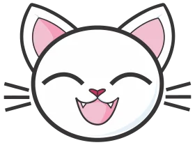 Adorable Smiling White Cat Face Clipart with Playful Pink Ears and Whiskers