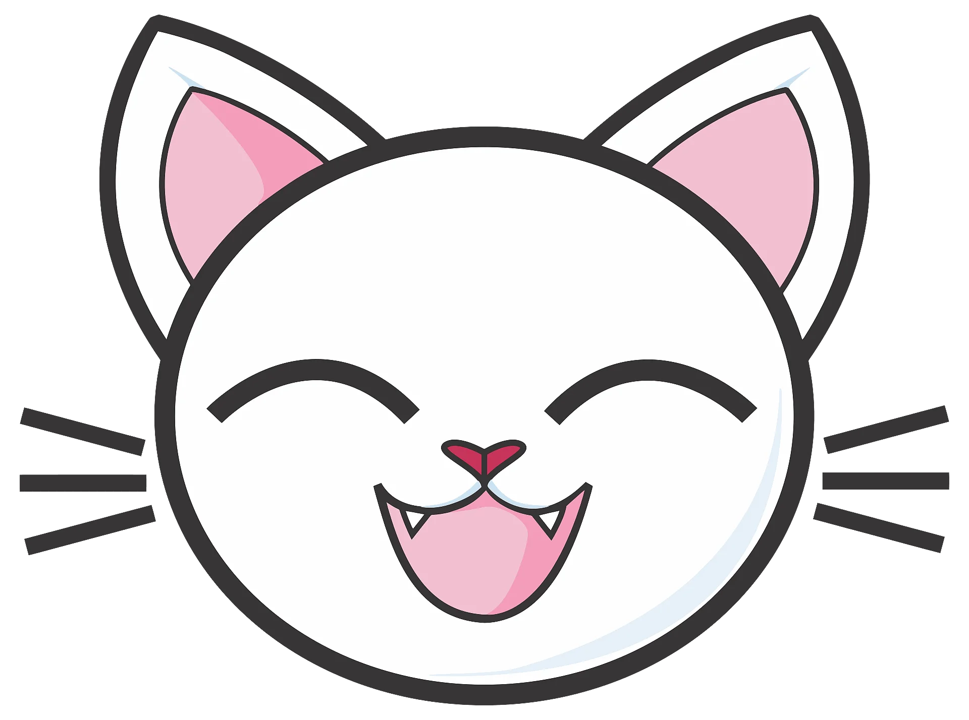 Adorable Smiling White Cat Face Clipart with Playful Pink Ears and Whiskers