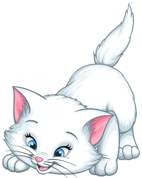 Adorable White Kitten Clipart with Playful Pose and Soft Blue Eyes