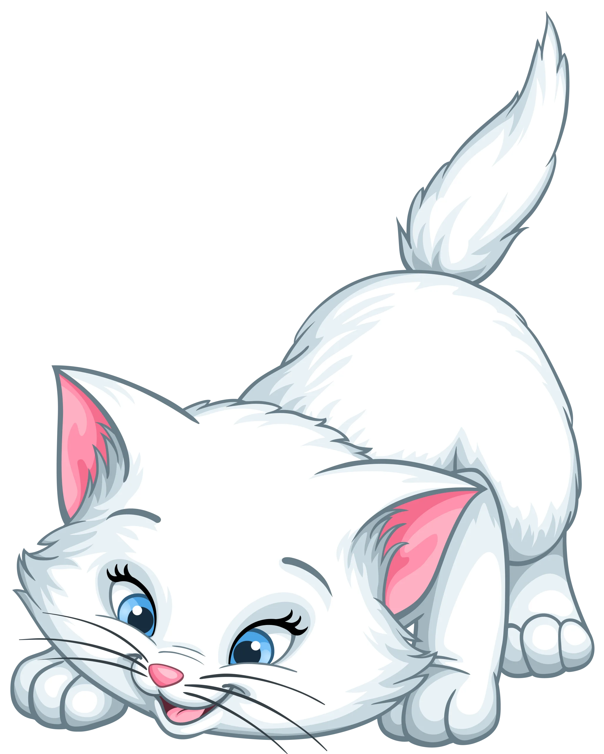 Adorable White Kitten Clipart with Playful Pose and Soft Blue Eyes