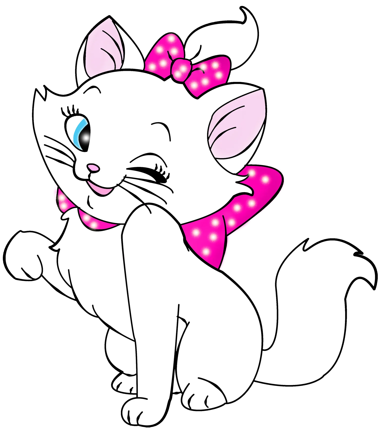 Adorable White Kitten with Pink Bow Clipart: Charming Cartoon Cat Illustration