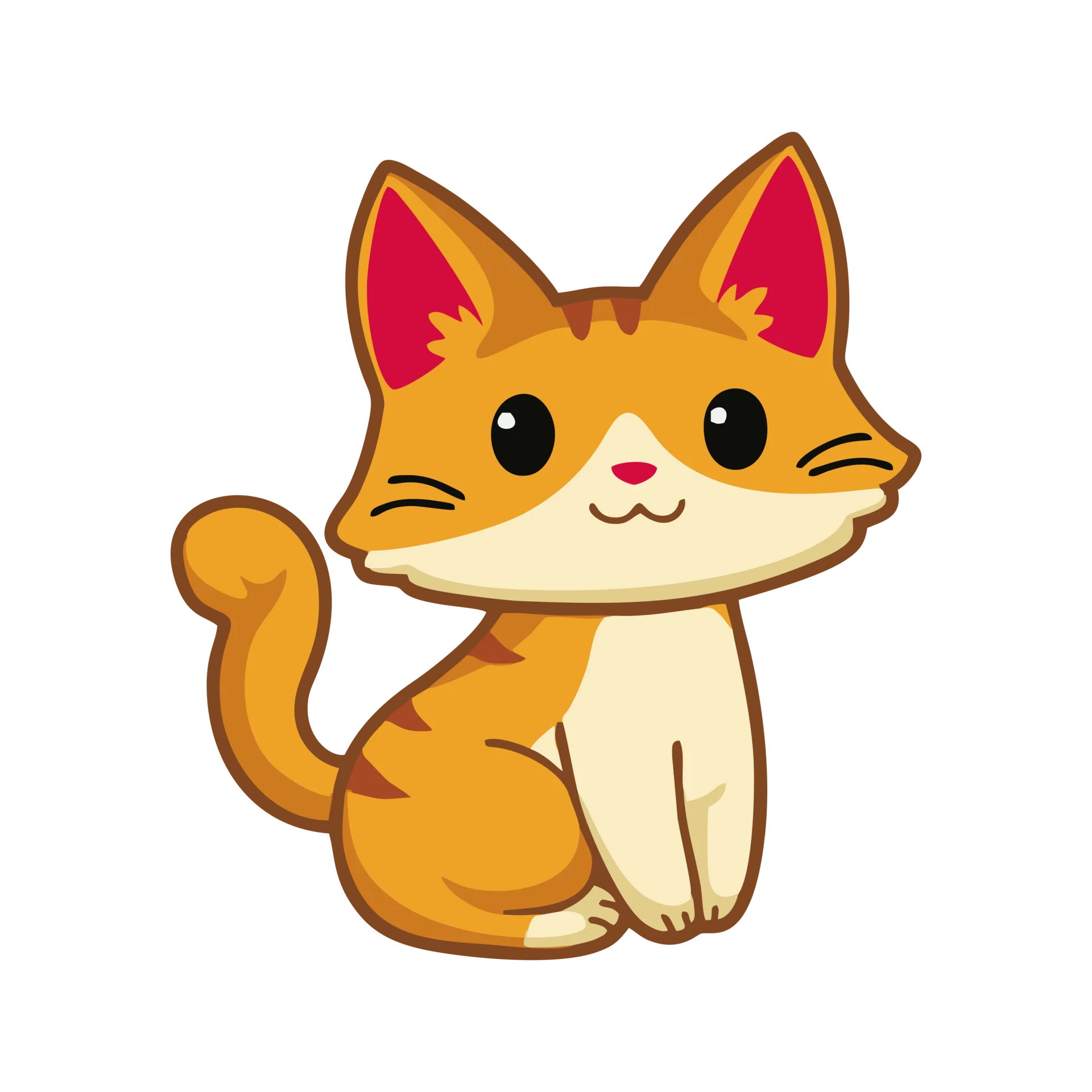 Adorable Winking Orange and White Kawaii Cat Clipart Illustration