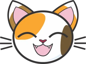 Cheerful Calico Kitten Face Clipart: A Playful and Adorable Cartoon Design