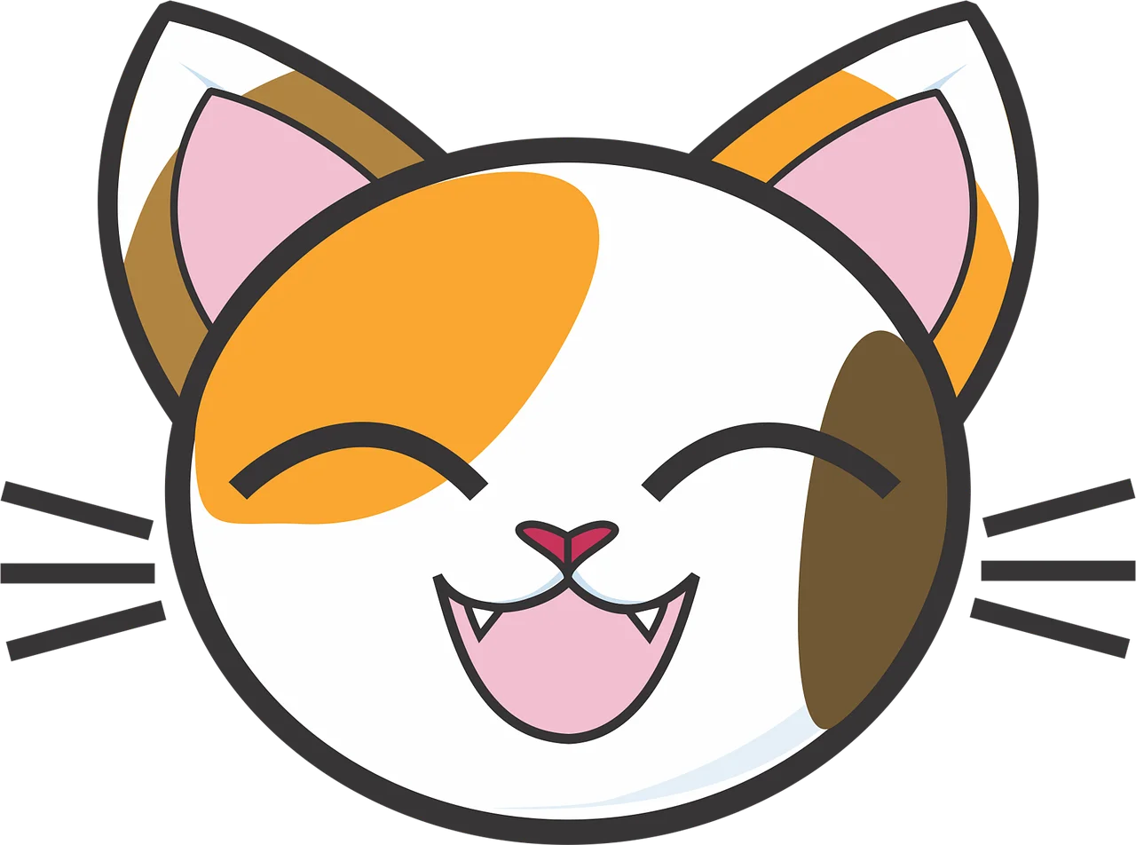 Cheerful Calico Kitten Face Clipart: A Playful and Adorable Cartoon Design
