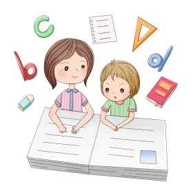 Cheerful Children Studying Together: Educational Clipart Illustration of Learning Companions