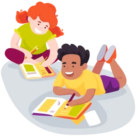 Cheerful Kids Studying Together: A Delightful Homework Clipart Scene
