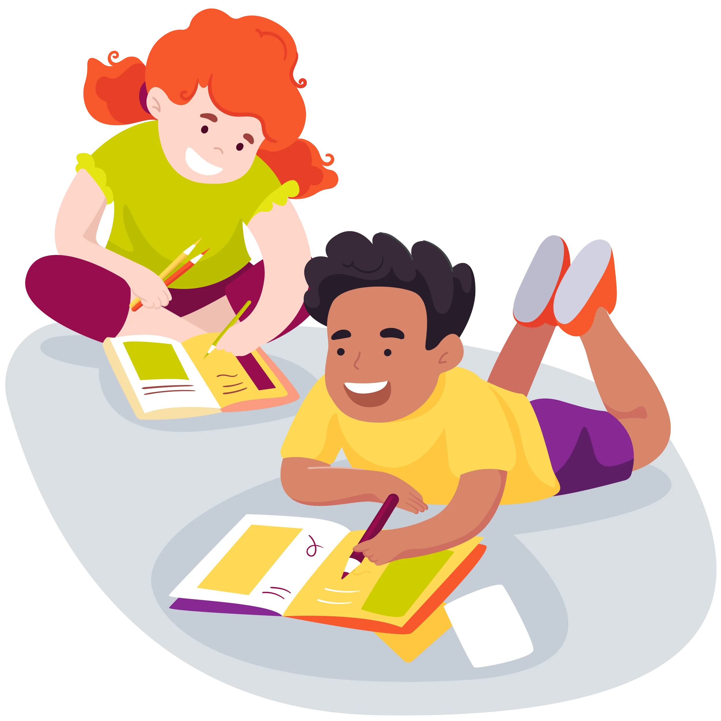 Cheerful Kids Studying Together: A Delightful Homework Clipart Scene