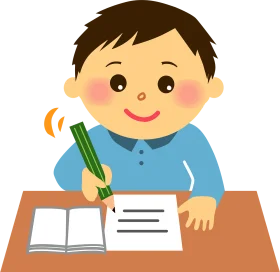 Cheerful Young Student Diligently Completing Homework with Enthusiasm Clipart