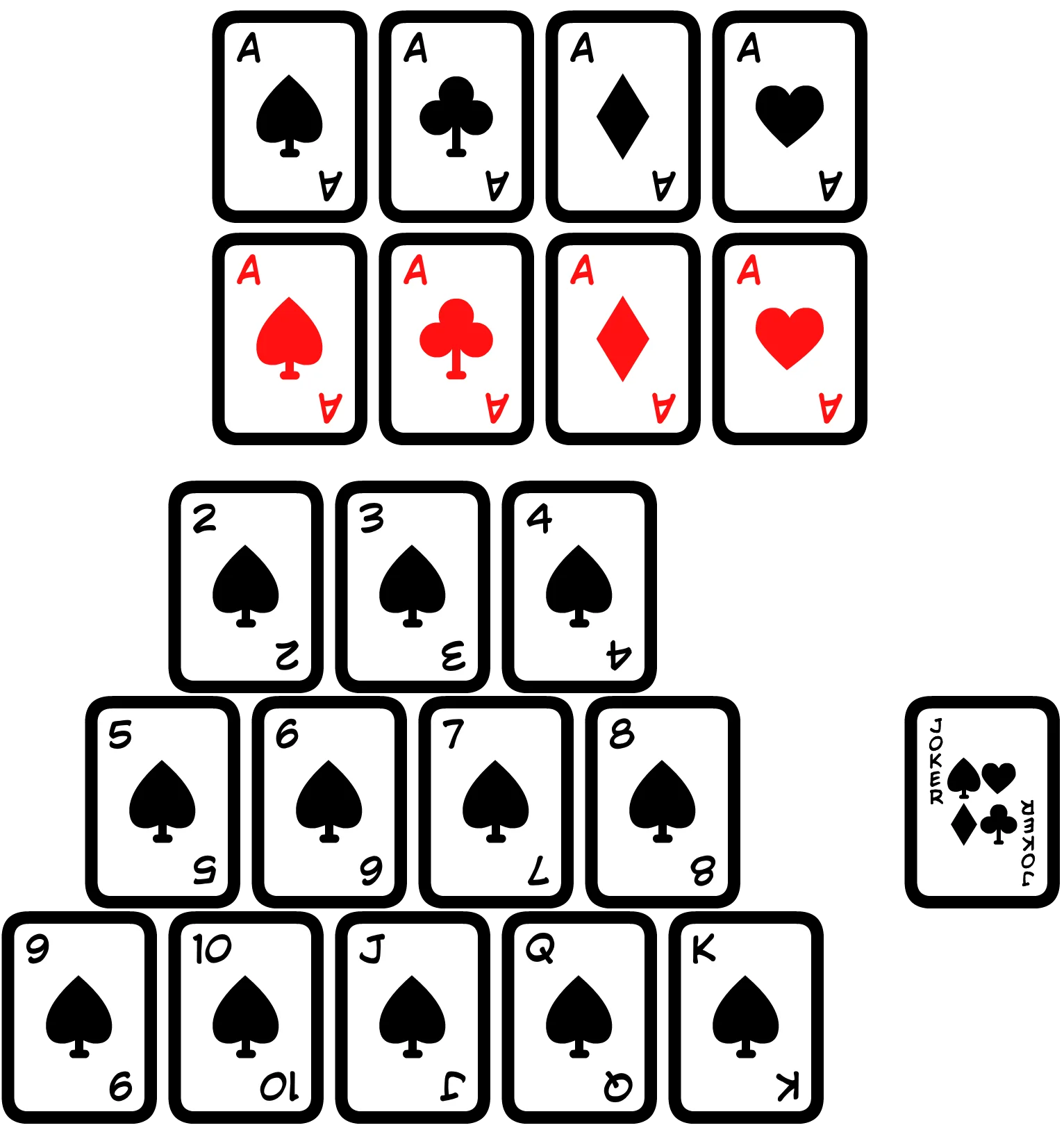 Classic Black and White Spade Suit Playing Cards Clipart Arrangement
