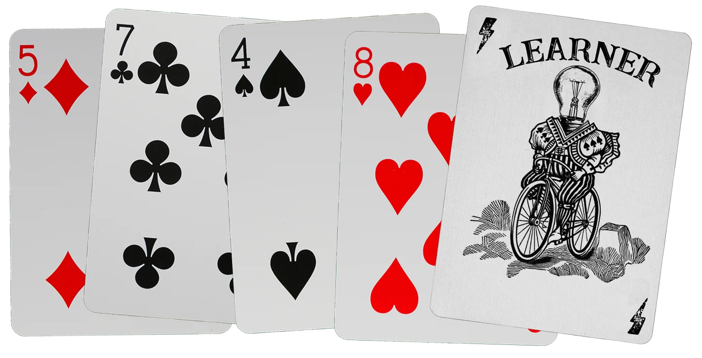 Classic Playing Cards Clipart Arrangement with Learner Joker Card