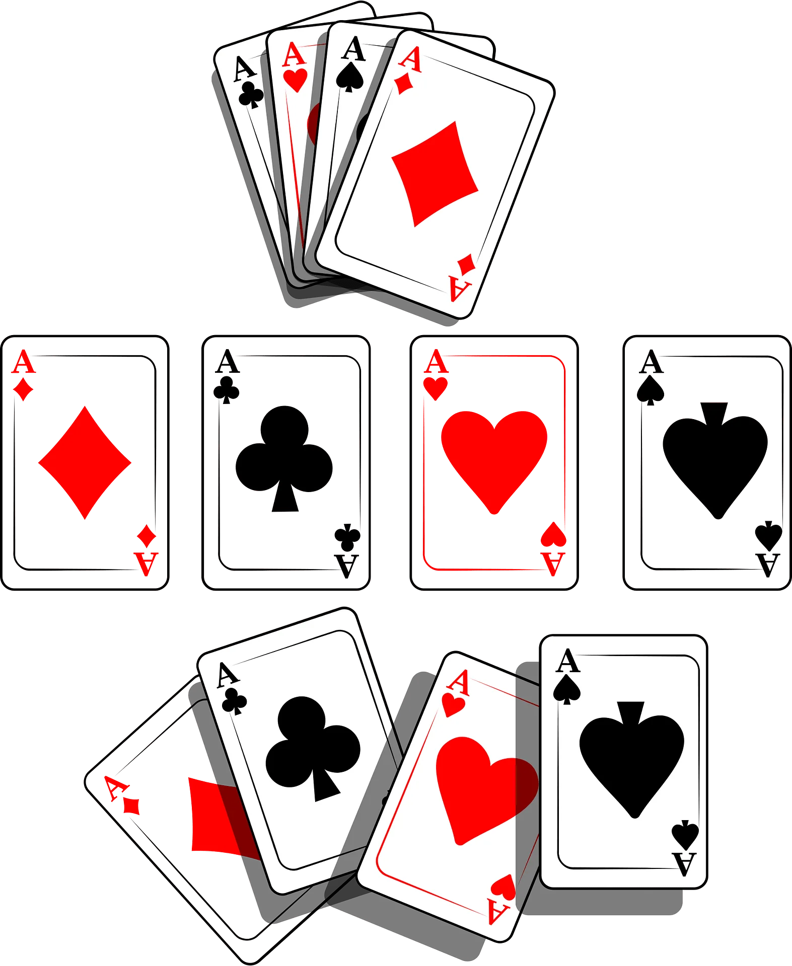 Classic Poker Playing Cards Clipart Collection with Four Aces in Different Suits