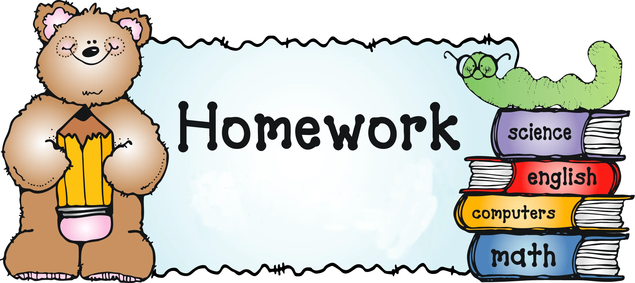 Cute Cartoon Bear and School Supplies Homework Helper Clipart Design