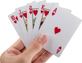 Elegant Hand Holding Royal Hearts Playing Cards Clipart Design