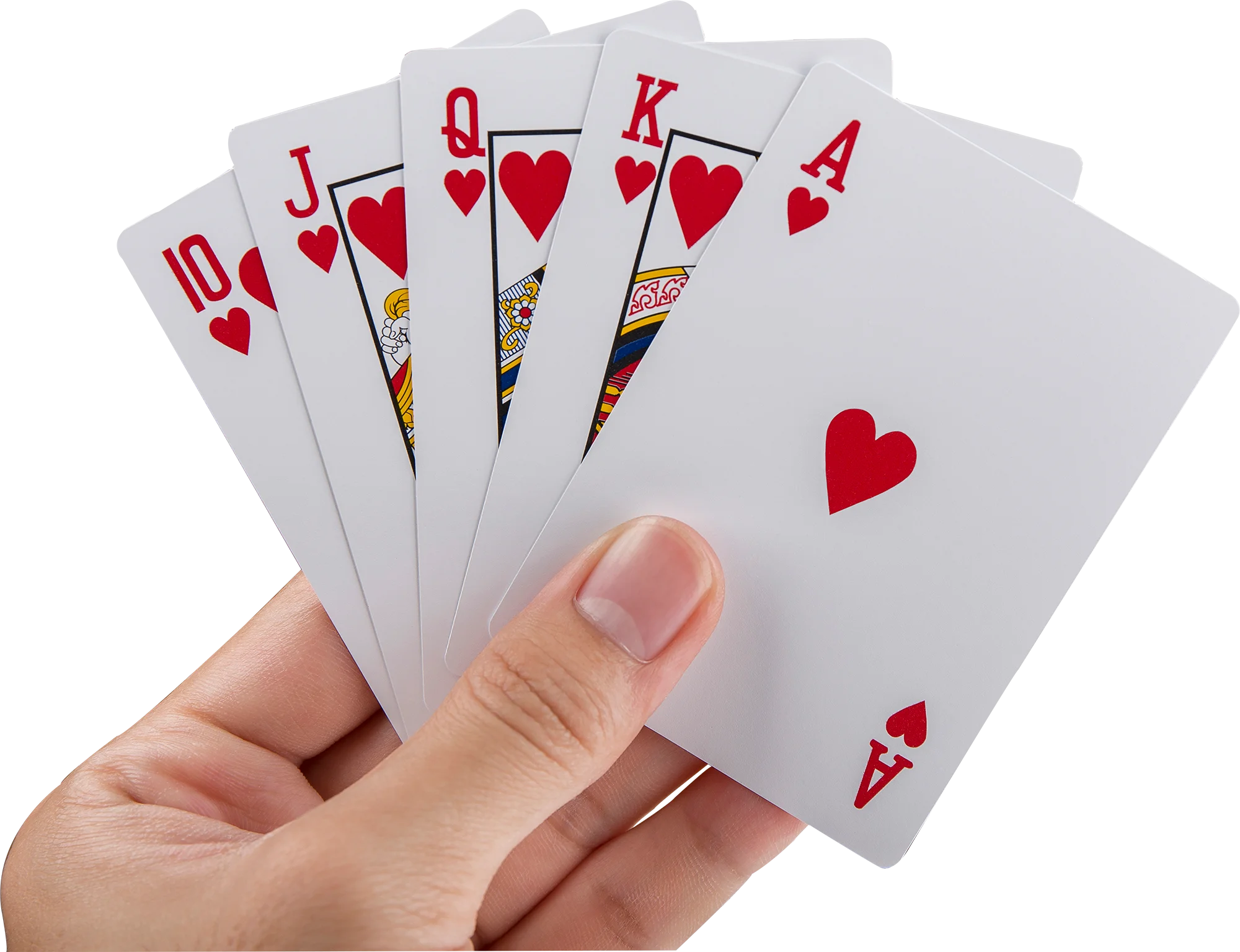 Elegant Hand Holding Royal Hearts Playing Cards Clipart Design