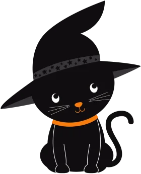 Enchanting Halloween Black Cat Witch Clipart Illustration with Playful Charm