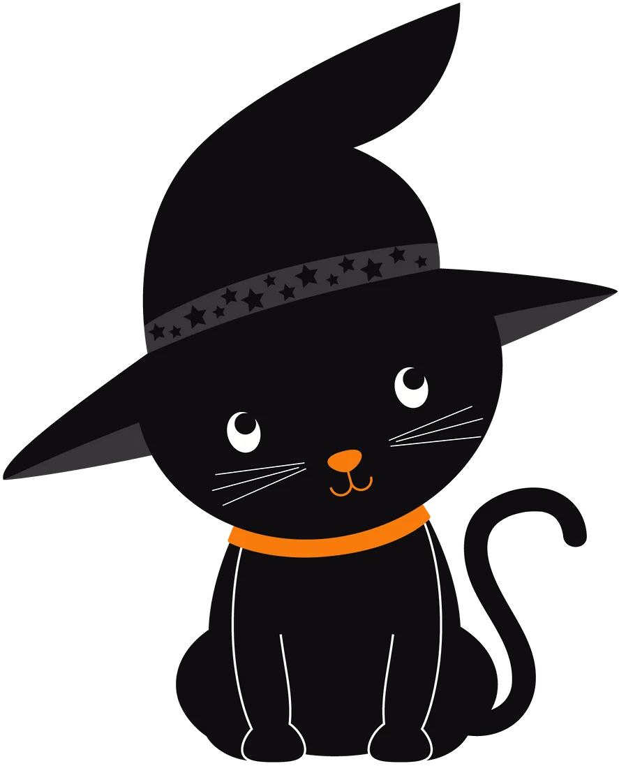 Enchanting Halloween Black Cat Witch Clipart Illustration with Playful Charm