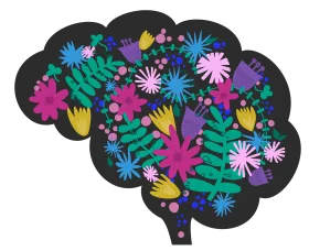 Flourishing Mental Wellness Brain Clipart: Blossoming Cognitive Landscape of Inner Harmony