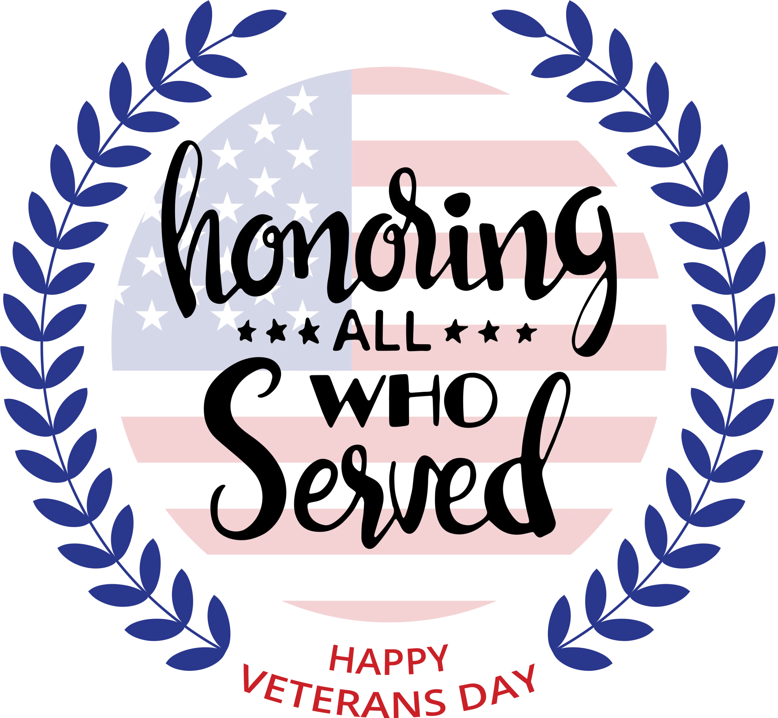 Honoring Veterans Day Clipart Design with Patriotic American Flag Laurel Wreath
