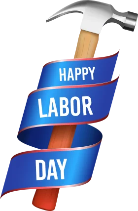 Labor Day Celebration Clipart: Hammer and Blue Ribbon Symbolizing Worker's Pride