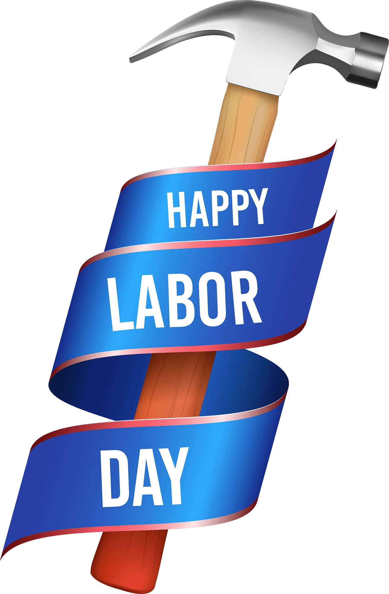 Labor Day Celebration Clipart: Hammer and Blue Ribbon Symbolizing Worker's Pride