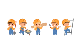 Little Construction Workers Clipart: Adorable Children in Safety Gear Performing Various Tasks