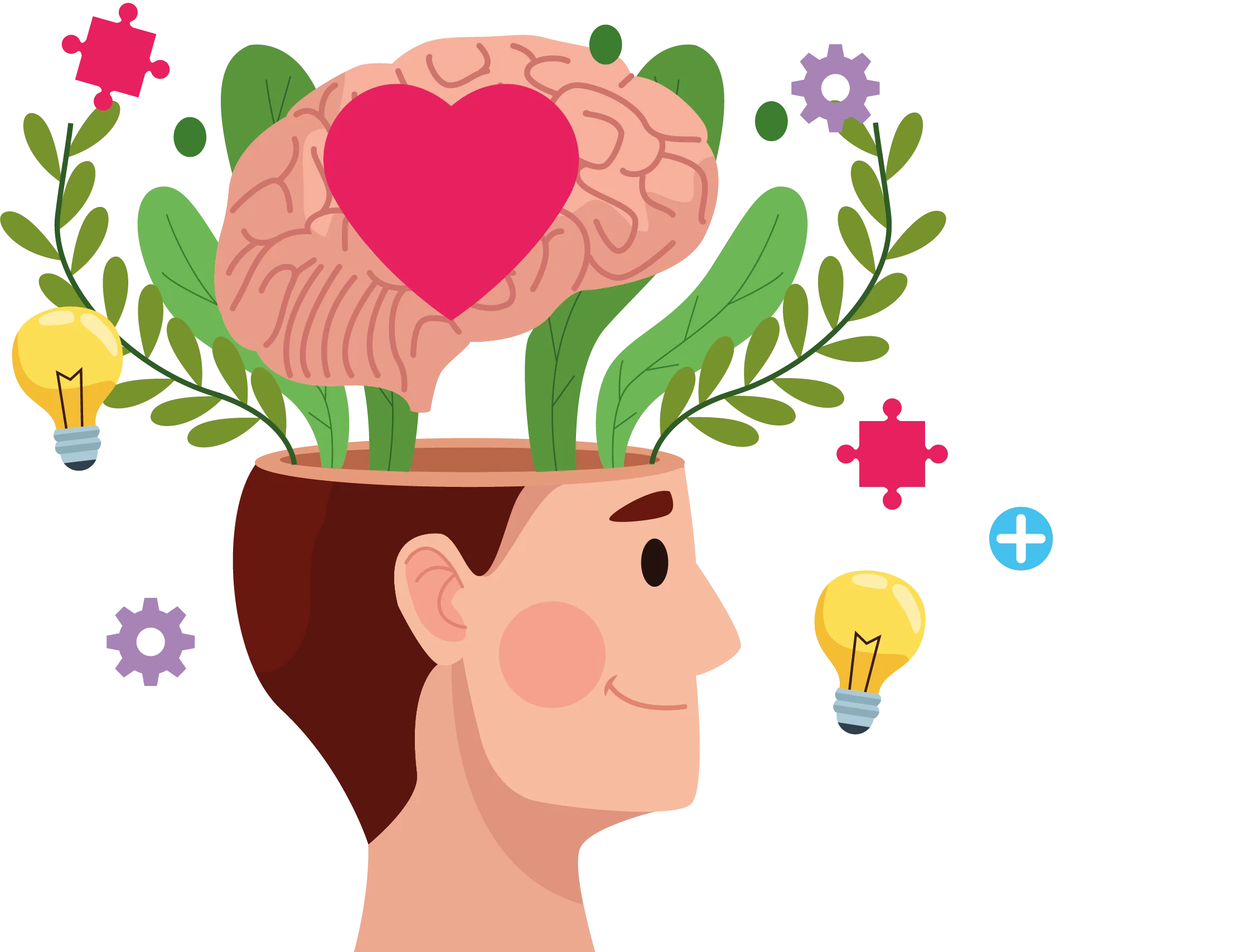 Nurturing Mental Wellness: A Colorful Brain Health and Emotional Balance Clipart Illustration