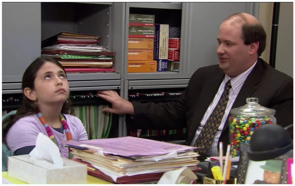 Office Scene with Child and Adult Discussing Work and Learning Clipart Illustration