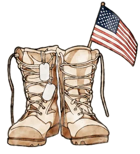 Patriotic Military Combat Boots Clipart with Waving American Flag Honoring Veterans