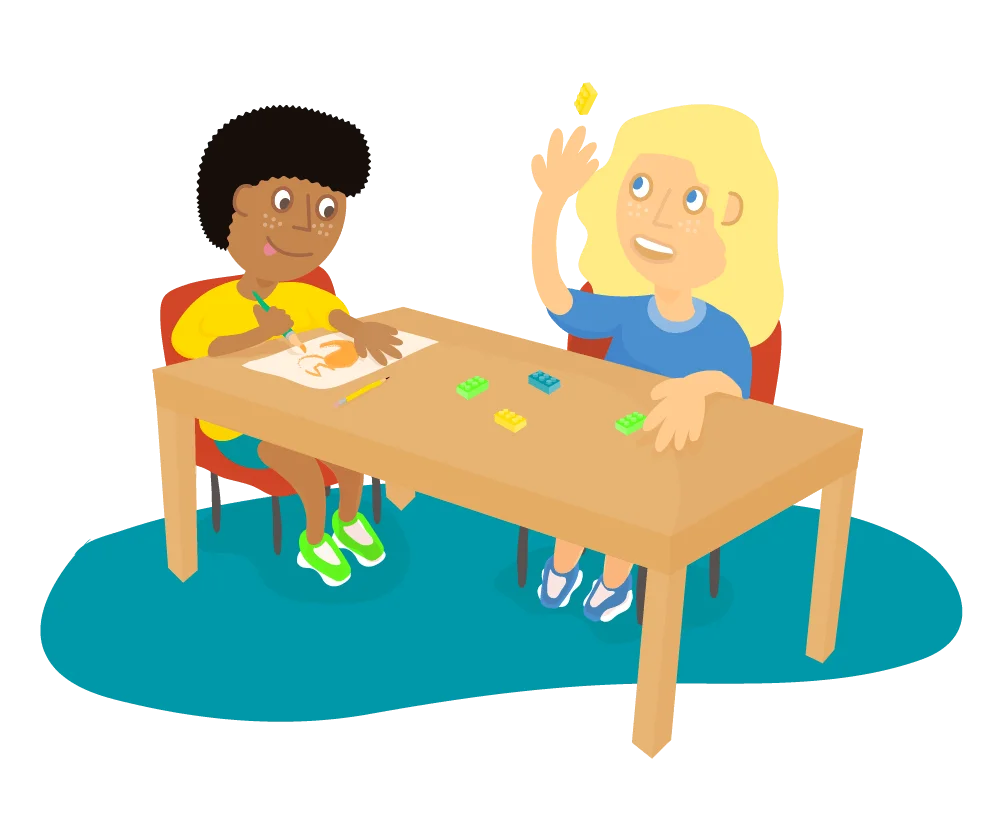 Playful Learning: Two Children Engaged in Homework Clipart Scene