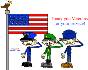 Saluting Veterans: Cartoon Soldiers Honoring the American Flag on Veterans Day Clipart