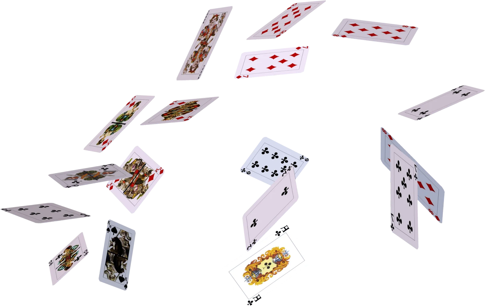 Scattered Playing Cards Clipart - Dynamic Deck Composition in Artistic Arrangement