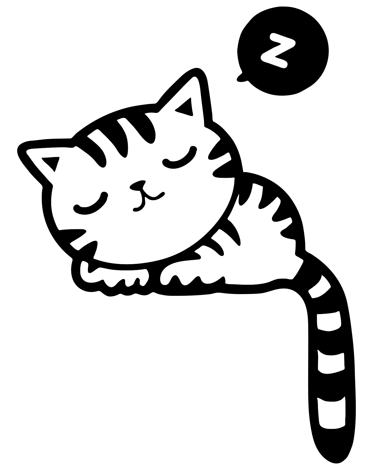 Sleepy Striped Tabby Cat Napping: Adorable Minimalist Black and White Clipart Design
